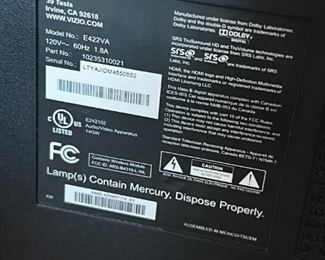 VIZIO 42in 1080p LCD TV (E422VA) with remote	42 inches	
