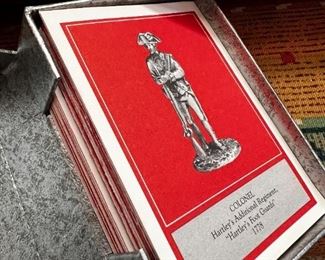 Franklin Mint Fighting Men of America Pewter Figurines w/ wooden wall display Lot of 50	Average figure height 2 inches 50 figures wooden shelf measurements 15 in x 20 in	
