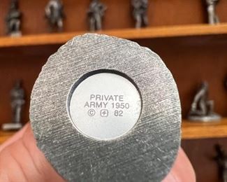 Franklin Mint Fighting Men of America Pewter Figurines w/ wooden wall display Lot of 50	Average figure height 2 inches 50 figures wooden shelf measurements 15 in x 20 in	
