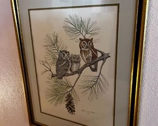 Owl Print- The Screech Owl - Signed Albert Earl Gilbert 1976	Frame measurements 31 x 25	
