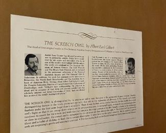 Owl Print- The Screech Owl - Signed Albert Earl Gilbert 1976	Frame measurements 31 x 25	
