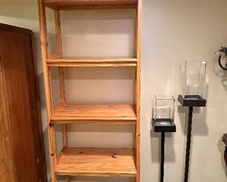 WOOD SHELVING UNIT, TALL CANDLE/PLANT HOLDERS