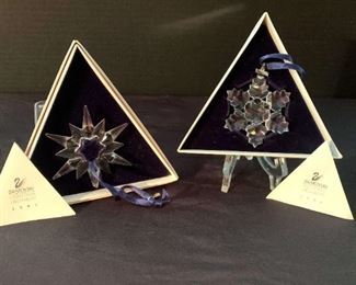 Swarovski 1996 & 1997 Crystal Holiday Ornaments
This lot includes two crystal ornaments. The 1997 ornament has some damage as noted in pictures. See pictures for more details. 