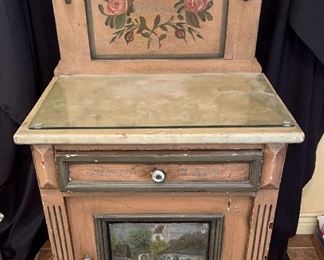 Vintage Hand Painted Cabinet
This lot includes a 44tx25wx16d. Cabinet, one drawer and one door, glass piece for the top. Dove tail drawer.