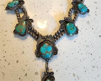 vintage squash blossom necklace, silver and turquoise