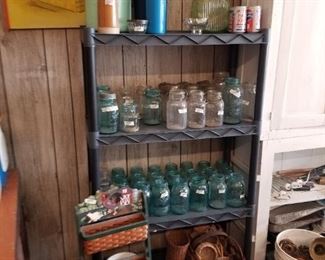 ANTIQUE BLUE N CLEAR BALL CANNING JARS