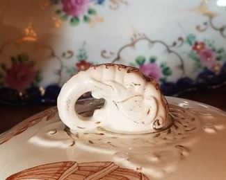 ELEPHANT MOTIF TO LID ON COVERED BUTTER DISH