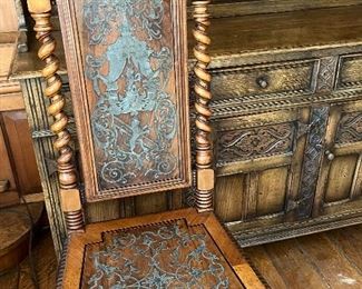 An important part of Charles II carnes walnut side chairs with original silver scrolled inlay…RARE