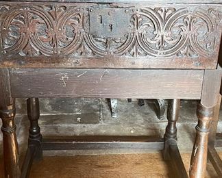 17th Century English Carved Bible Box on a 19th Century Stand