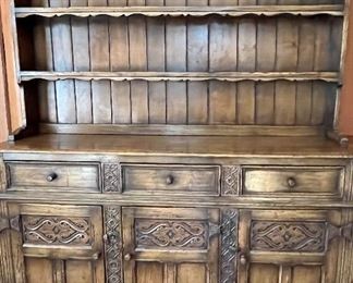 Antique English Inlaid Oak Welsh Dresser Sideboard Buffet Hutch Circa 1790