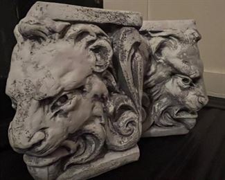 English concrete lions head bookends 