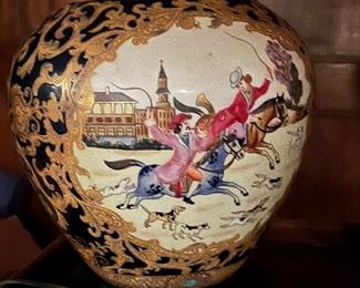 Large Qianlong Chinese Porcelain Ginger Jar Famille Rose European Hunt Scene converted to table lamp