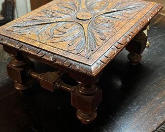 Fabulous English carved walnut footstool 