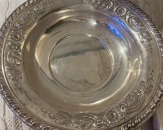 Hand chased serving bowl in sterling