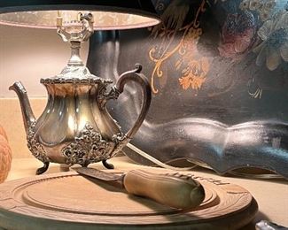 Lovely antique silver tea pot lamp