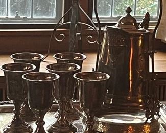 Large water server and six goblets circa 1880