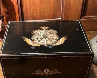 Fabulous antique English mother of pearl fitted box with mother with an circa 1870 appraisal of $1280