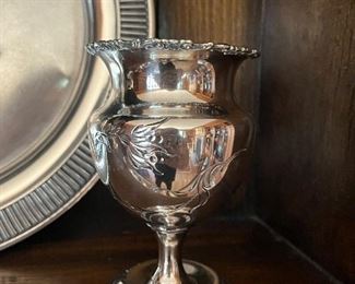 Antique Aurora Silver 1869  Engraved Cup used for roses or fresh blooms