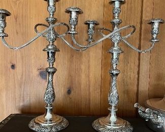 Massive hand chased quadruple plate HERITAGE candelabras…1940s…convertible 
