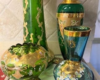  Four Pieces Vintage Czech “Tre Fuochi” Glass…Bohemian 