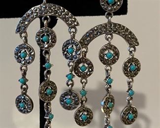Sterling, marcasite and turquoise vintage chandelier earrings 
$150 FIRM