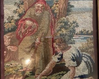 An 18th C tapestry fragment depicting “St. Augustine & the Angel”