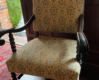 19th C Jacobean carved walnut armchair with barley twist motif
