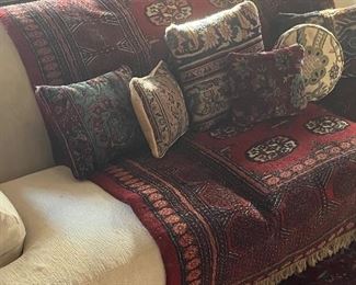 Antique rugs and very fine carpet fragment pillows from the late 1800s