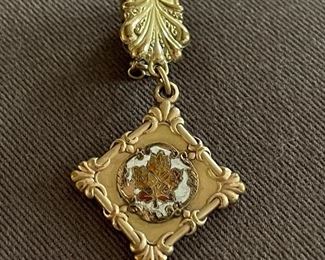 Antique clip do with enameled maple leaf…Victorian gold filled…FINE piece for $295