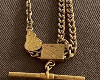 Antique watch chain necklace , slide, t-bar. $475