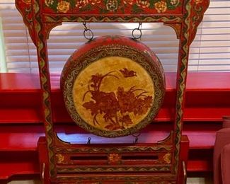 Large Tibetan Hand Painted Double Sided Drum-SOLD
