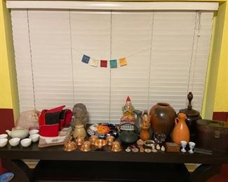 Many Tibetan items- including Tibetan Lama Prayer Boots (SOLD), and items from other countries to include Mexico and Japan. Beautiful Vintage Tea Set. Mayan Sculpture. (Raw Crystal is sold)