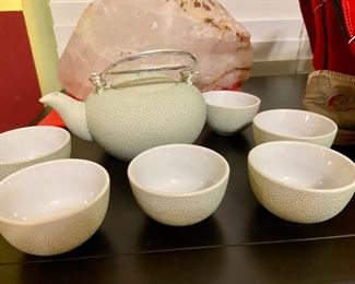 Vintage Tea Set- The Pink Crystal behind the tea set is sold