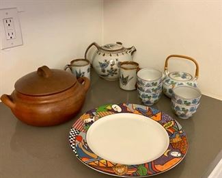 Soup pot from Peru, Tea Set from Mexico, and Tea Set from China