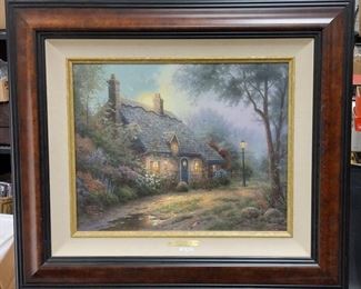 THOMAS KINKADE MOONLIGHT COTTAGE PRINT ON CANVAS. 16X20 - LIMITED EDITION 