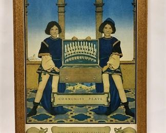  MAXFIELD PARRISH FOR ONEIDA COMMUNITY PLATE FRAMED AD. DATED 1918. 14.5" X 9.5"