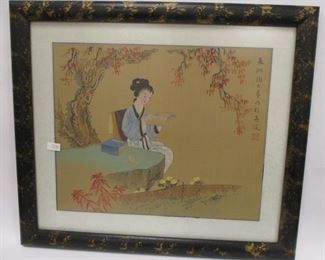 WOODBLOCK PRINT ON SILK. 15" X 12.5"