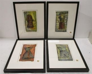 MARY FLYNN-GILLLIES MIXED MEDIA WORKS ON PAPER, SET OF FOUR. FRAMES 18.75" X 14.5". SEATTLE ARTIST http://www.studiomfg-fineart. com. ESTIMATE $240-490 