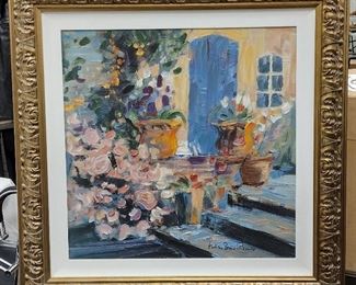 FREDERIC BONIN PISSARRO ARTIST ENHANCED #37/195 PRINT ON CANVAS. TITLE: LA PORTE BLEUE. 24" X 24"