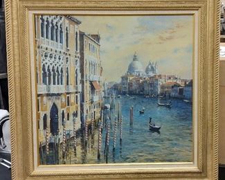 THE MUSEUM SHOP BRUSHSTROKES COLLECTION ARTIST ENHANCED FRAMED PRINT ON CANVAS #446/500. PRODUCED BY ALTELIER AMERICA INC. 26.5" X 25.5" TITLED THE OPAL VENICE BY CURT WALTERS(b 1950)