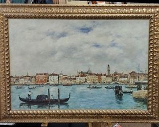 MUSEUMS OF FRANCE BRUSHSTROKES COLLECTION ARTIST ENHANCED PRINT ON CANVAS 141/980. ESCLAVONS PIER, VENICE - AFTER EUGENE BOUDIN. 24" X 36" 