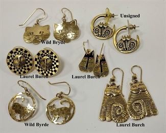 SIX PAIRS OF CAT EARRINGS, THREE LAUREL BURCH, TWO WILD BRYDE AND ON UNSIGNED