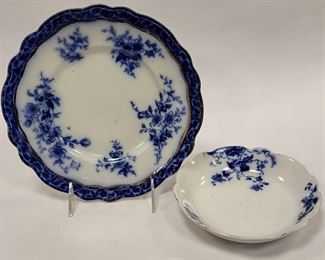 FLOW BLUE PORCELAIN: HENRY ALCOCK 8.75" PLATE AND A HOLEY & C ENGLAND 6.25" DISH 