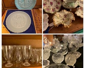 Boopie glasses, rose bowls, variety of china, cut glass, crystal and so on