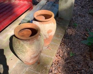 large clay pots, also strawberry pots 