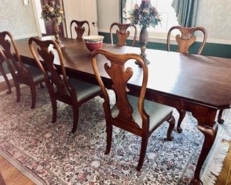 Beautiful rug beneath this awesome Lexington Dining Table with 8 Chairs.