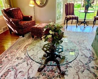 Council Craftsman Round Beveled Glass Coffee Table with Mahogany Base, Ball and Claw Feet