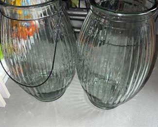 Tall hanging pillar candle holders - look beautiful hanging from a tree branch