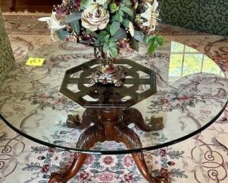 Council Craftsman Round Beveled Glass Coffee Table with Mahogany Base, Ball and Claw Feet