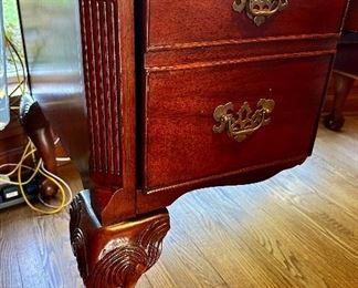 Hekman Executive Desk with Leather Inserts on the Top.  Left File Drawer, Center Keyboard Drawer and 2 Drawers on Right.  Ball and Claw Feet 